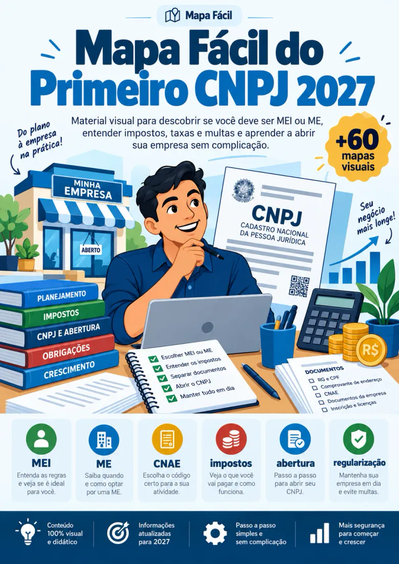Mapa visual: capa do Mapa Fácil do Primeiro CNPJ 2027